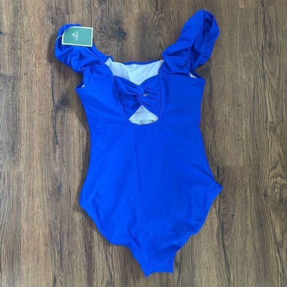 Eomenie Women's Blue One Piece Ruffle Shoulder Swimsuit Size M - Picture 3 of 9